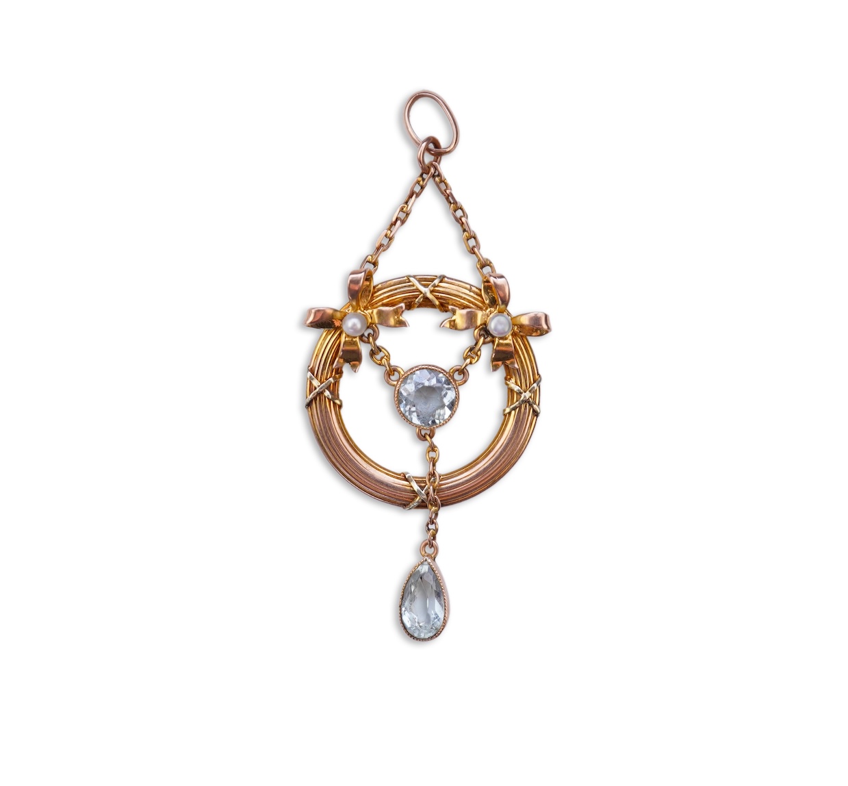 An Edwardian seed pearl and aquamarine pendant, circa 1910